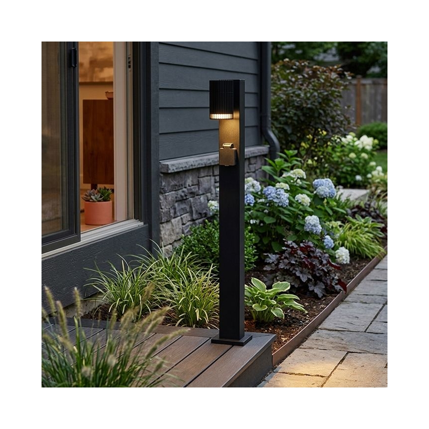 Außenleuchte mit SCHUKO-Steckdose 1xGU10/10W/230V IP44 80 cm schwarz