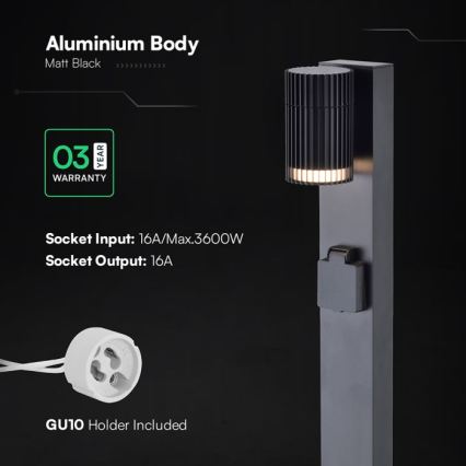 Außenleuchte mit SCHUKO-Steckdose 1xGU10/10W/230V IP44 80 cm schwarz