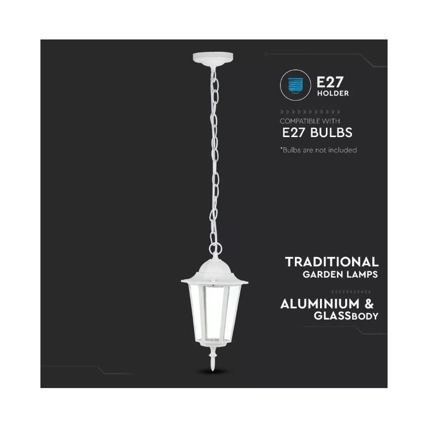 Außenleuchter an Kette 1xE27/60W/230V IP44 weiß