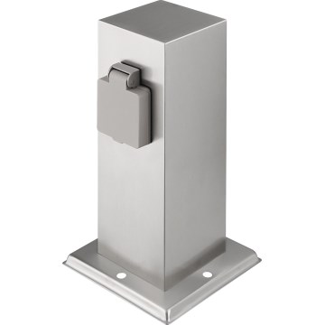 Außensteckdosensäule 2-fach 230V IP44 mattchrom eckig