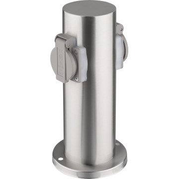 Außensteckdosensäule 2-fach 230V IP44 mattchrom rund