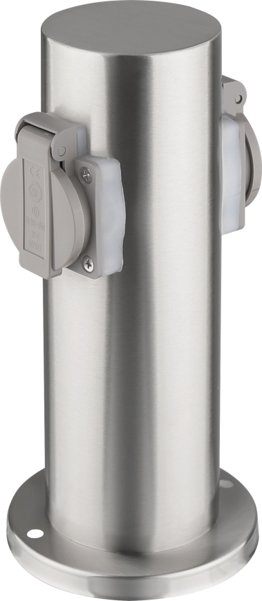 Außensteckdosensäule 2-fach 230V IP44 mattchrom rund
