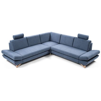 Ausklappbares, gepolstertes Ecksofa mit Stauraum in L‑Form AVESTA, blau