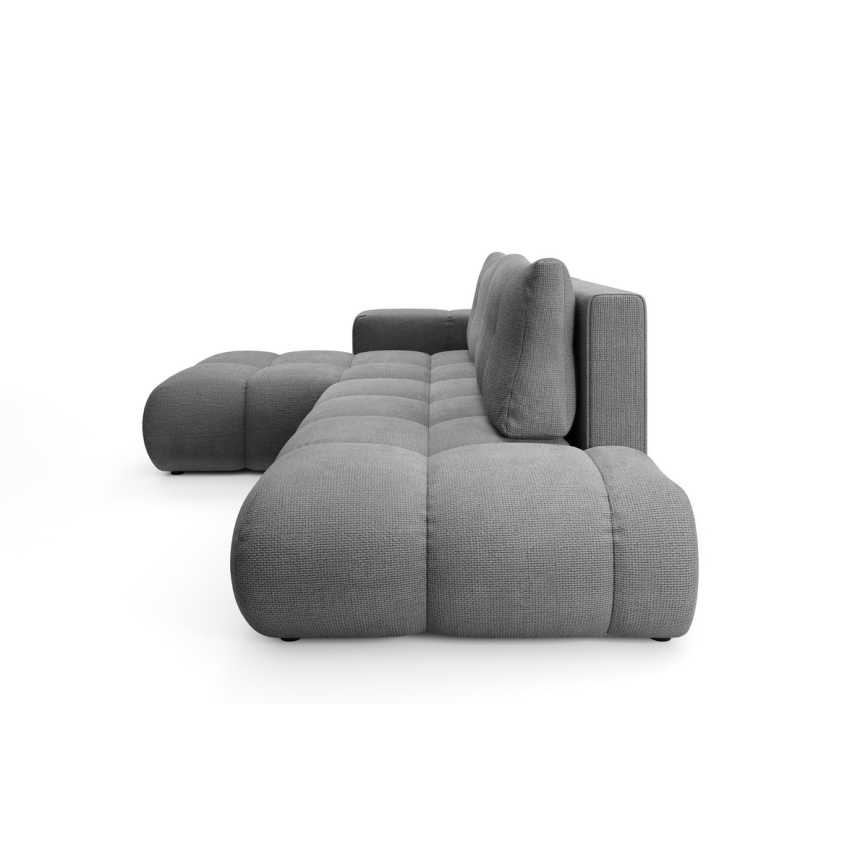 ALMADA – Ausklappbares, gepolstertes Ecksofa mit Stauraum in L‑Form, links, grau