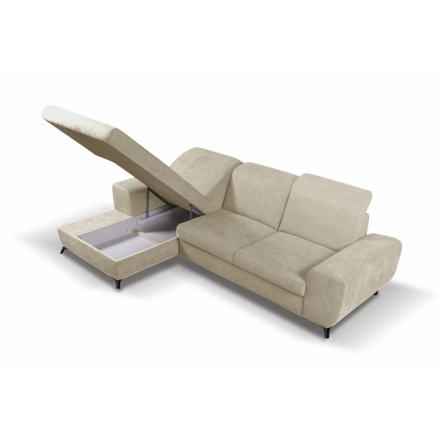 Gepolsterte Eckcouch ALTA, L‑Form, links, mit Schlaffunktion und Stauraum, beige
