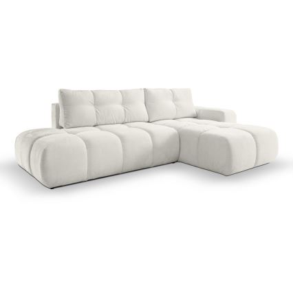 Ausziehbares, gepolstertes Ecksofa mit Stauraum in L‑Form ALMADA, rechts, beige