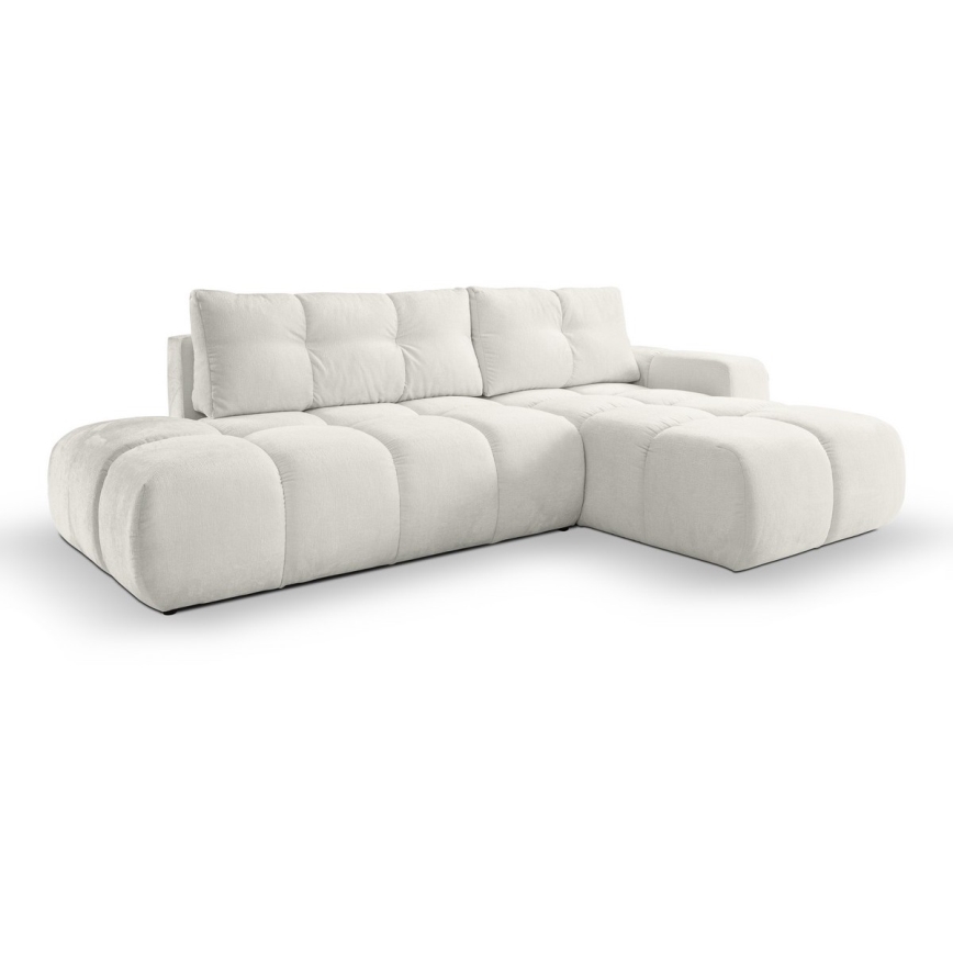 Ausziehbares, gepolstertes Ecksofa mit Stauraum in L‑Form ALMADA, rechts, beige