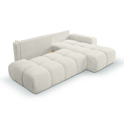 Ausziehbares, gepolstertes Ecksofa mit Stauraum in L‑Form ALMADA, rechts, beige