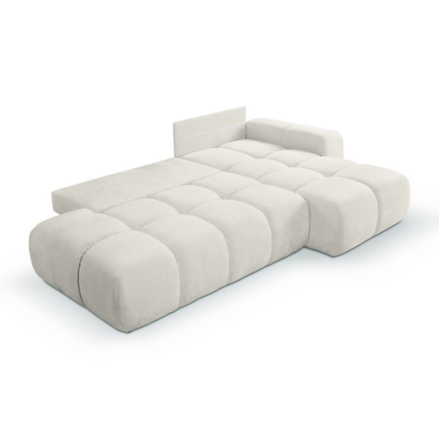 Ausziehbares, gepolstertes Ecksofa mit Stauraum in L‑Form ALMADA, rechts, beige