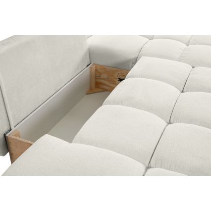 Ausziehbares, gepolstertes Ecksofa mit Stauraum in L‑Form ALMADA, rechts, beige