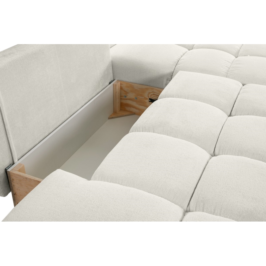Ausziehbares, gepolstertes Ecksofa mit Stauraum in L‑Form ALMADA, rechts, beige