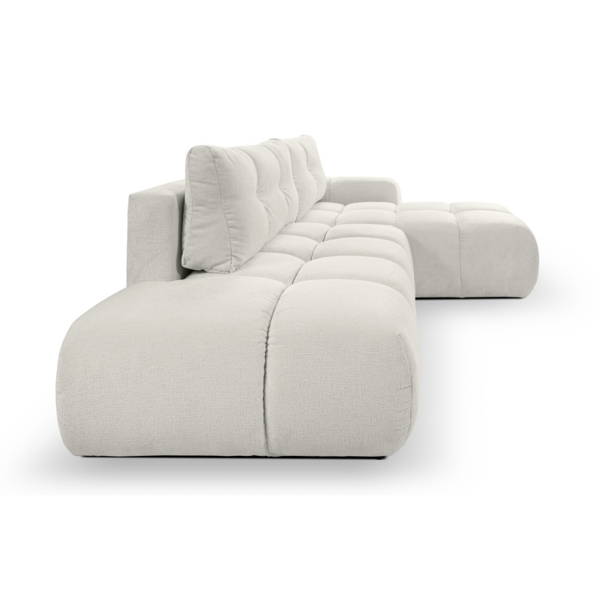 Ausziehbares, gepolstertes Ecksofa mit Stauraum in L‑Form ALMADA, rechts, beige