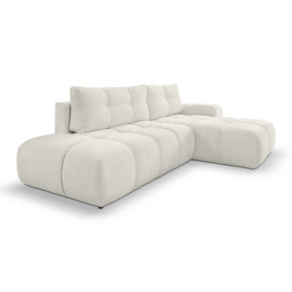 Ausziehbares, gepolstertes Ecksofa mit Stauraum in L‑Form ALMADA, rechts, beige