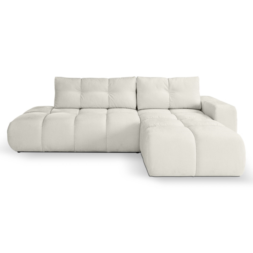 Ausziehbares, gepolstertes Ecksofa mit Stauraum in L‑Form ALMADA, rechts, beige
