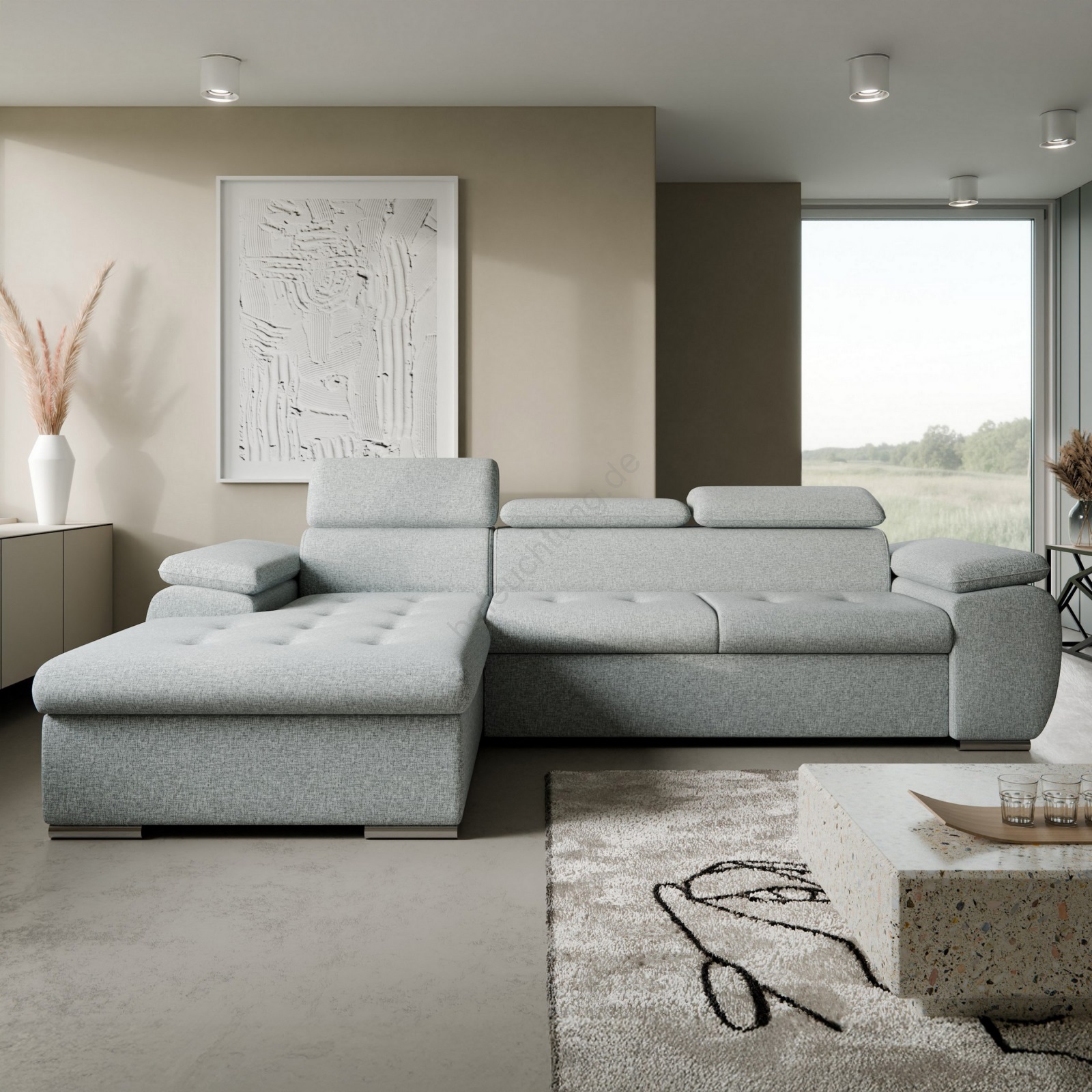 Elegantes Eckcouch Schlaffunktion Grau Fotos
