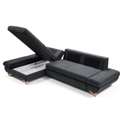 Gepolsterte Eckcouch AVESTA mit Schlaffunktion und Stauraum, L‑Form, links, Anthrazit