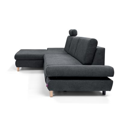 Gepolsterte Eckcouch AVESTA mit Schlaffunktion und Stauraum, L‑Form, links, Anthrazit