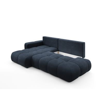 Gepolsterte Eckcouch ALMADA mit Schlaffunktion und Stauraum, L‑Form, links, blau