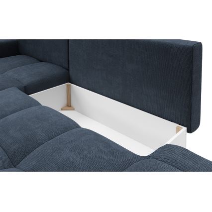 Gepolsterte Eckcouch ALMADA mit Schlaffunktion und Stauraum, L‑Form, links, blau