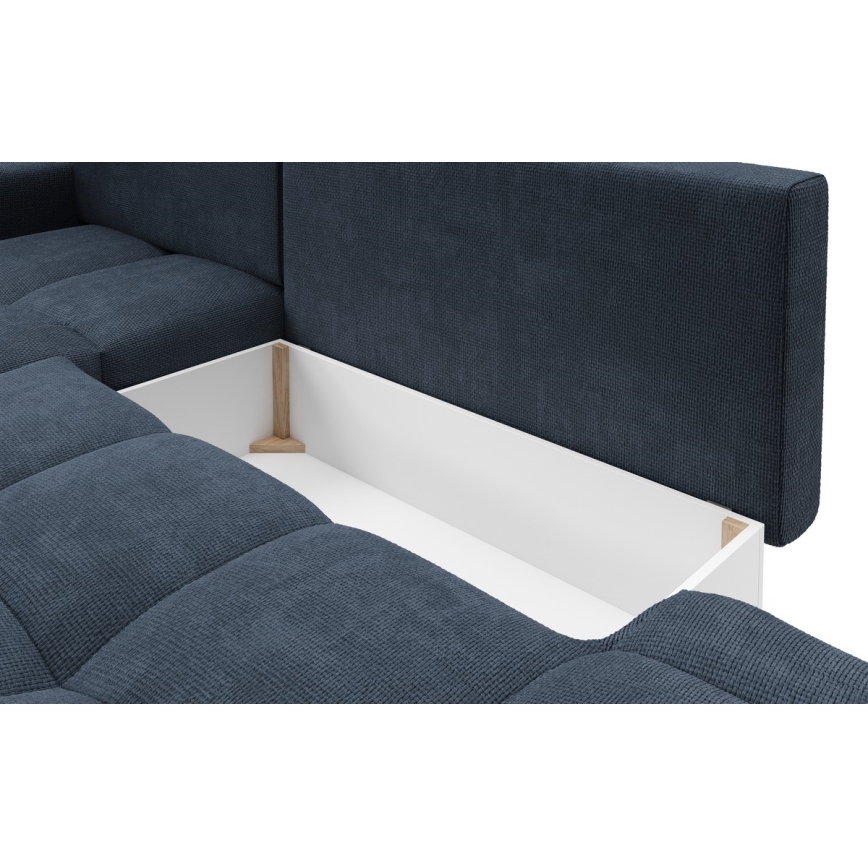 Gepolsterte Eckcouch ALMADA mit Schlaffunktion und Stauraum, L‑Form, links, blau