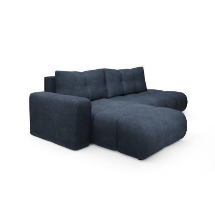 Gepolsterte Eckcouch ALMADA mit Schlaffunktion und Stauraum, L‑Form, links, blau