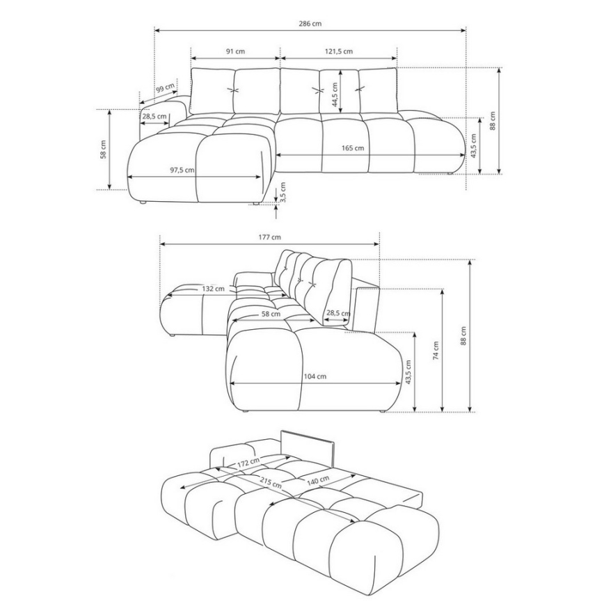 Gepolsterte Eckcouch ALMADA mit Schlaffunktion und Stauraum, L‑Form, links, blau