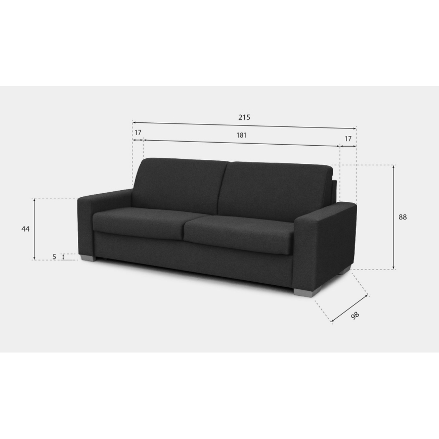 Ausklappbares 3-sitziges Schlafsofa LEKA, grau – zum täglichen Schlafen
