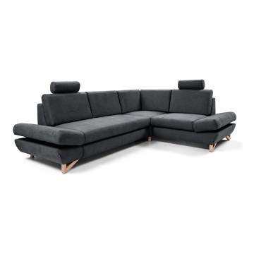 Ausklappbares Ecksofa AVESTA in L-Form mit Schlaffunktion und Stauraum, rechts, anthrazit