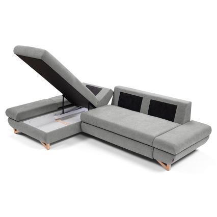 Gepolstertes Ecksofa mit Schlaffunktion und Stauraum in L‑Form AVESTA, links, grau