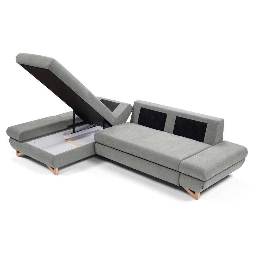 Gepolstertes Ecksofa mit Schlaffunktion und Stauraum in L‑Form AVESTA, links, grau