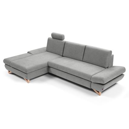 Gepolstertes Ecksofa mit Schlaffunktion und Stauraum in L‑Form AVESTA, links, grau