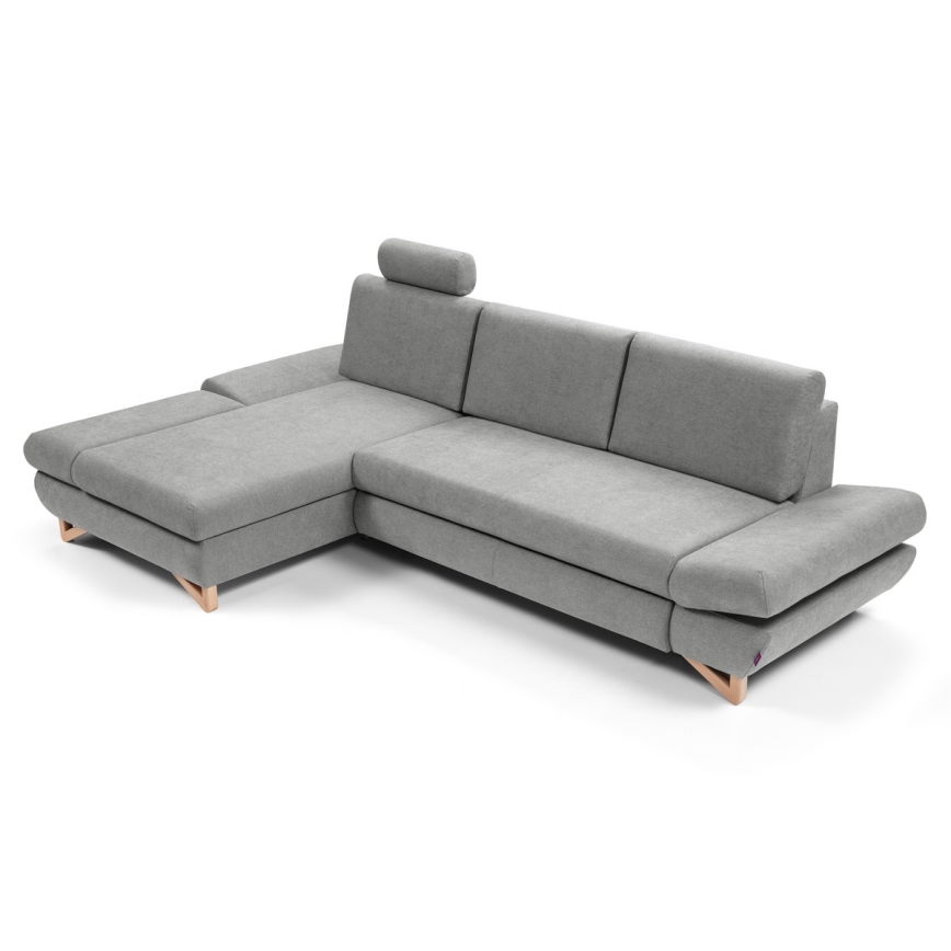 Gepolstertes Ecksofa mit Schlaffunktion und Stauraum in L‑Form AVESTA, links, grau