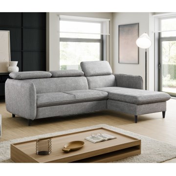 Ausklappbares Ecksofa in L‑Form mit Stauraum NISA, grau, links