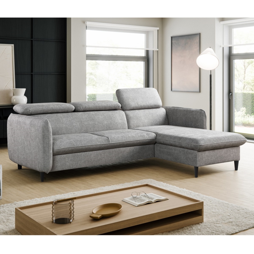Ausklappbares Ecksofa in L‑Form mit Stauraum NISA, grau, links