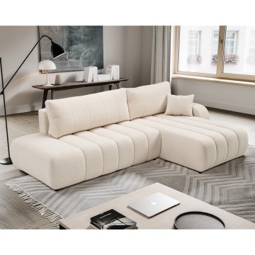 Ausklappbares Ecksofa mit Stauraum in L-Form DESIO, rechts, Beige