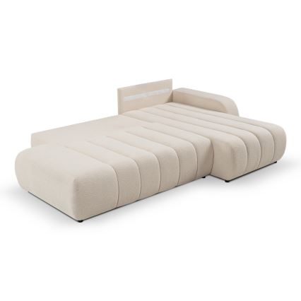 Ausklappbares Ecksofa mit Stauraum in L-Form DESIO, rechts, Beige