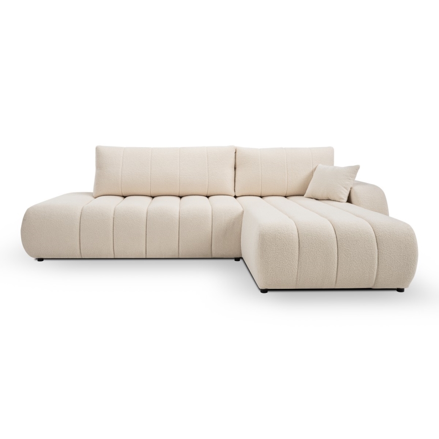 Ausklappbares Ecksofa mit Stauraum in L-Form DESIO, rechts, Beige