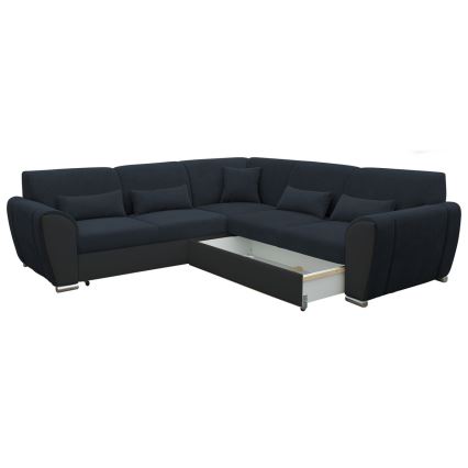 Ausziehbares Ecksofa VISEU in L‑Form mit Stauraum, rechts, Anthrazit/Schwarz