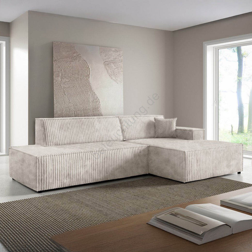 Ausklappbares Ecksofa TERAMO mit Stauraum, L‑Form, rechts, Beige