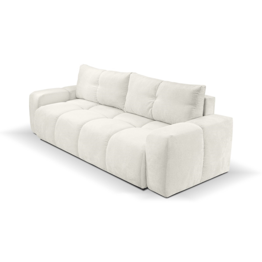 Ausklappbares, gepolstertes 3-Sitzer-Sofa ALMADA mit Stauraum, Beige
