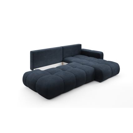 Ausziehbares, gepolstertes Ecksofa ALMADA in L-Form mit Stauraum, rechts, blau