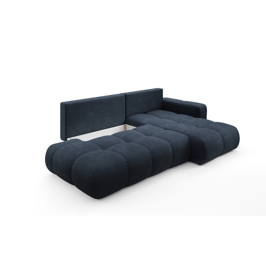 Ausziehbares, gepolstertes Ecksofa ALMADA in L-Form mit Stauraum, rechts, blau