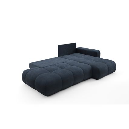Ausziehbares, gepolstertes Ecksofa ALMADA in L-Form mit Stauraum, rechts, blau