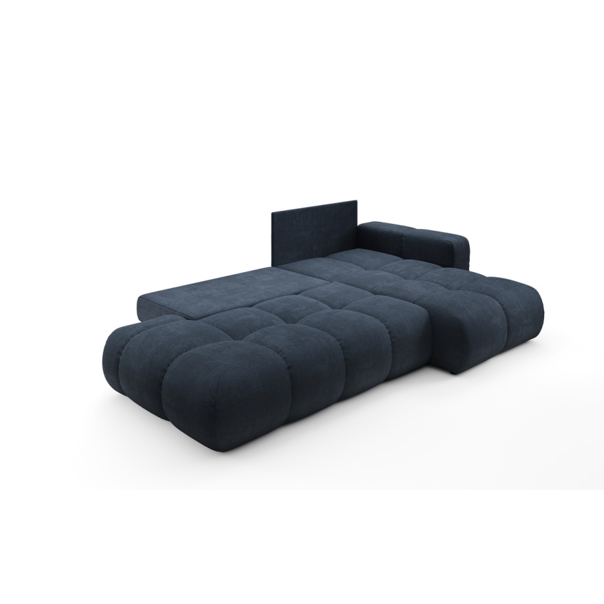Ausziehbares, gepolstertes Ecksofa ALMADA in L-Form mit Stauraum, rechts, blau