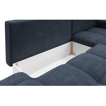 Ausziehbares, gepolstertes Ecksofa ALMADA in L-Form mit Stauraum, rechts, blau