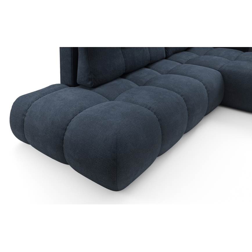 Ausziehbares, gepolstertes Ecksofa ALMADA in L-Form mit Stauraum, rechts, blau