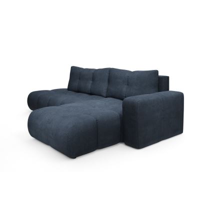 Ausziehbares, gepolstertes Ecksofa ALMADA in L-Form mit Stauraum, rechts, blau