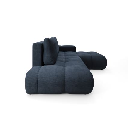 Ausziehbares, gepolstertes Ecksofa ALMADA in L-Form mit Stauraum, rechts, blau