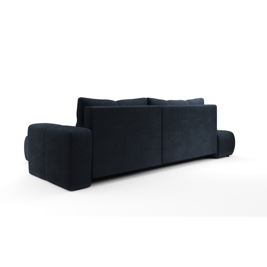 Ausziehbares, gepolstertes Ecksofa ALMADA in L-Form mit Stauraum, rechts, blau
