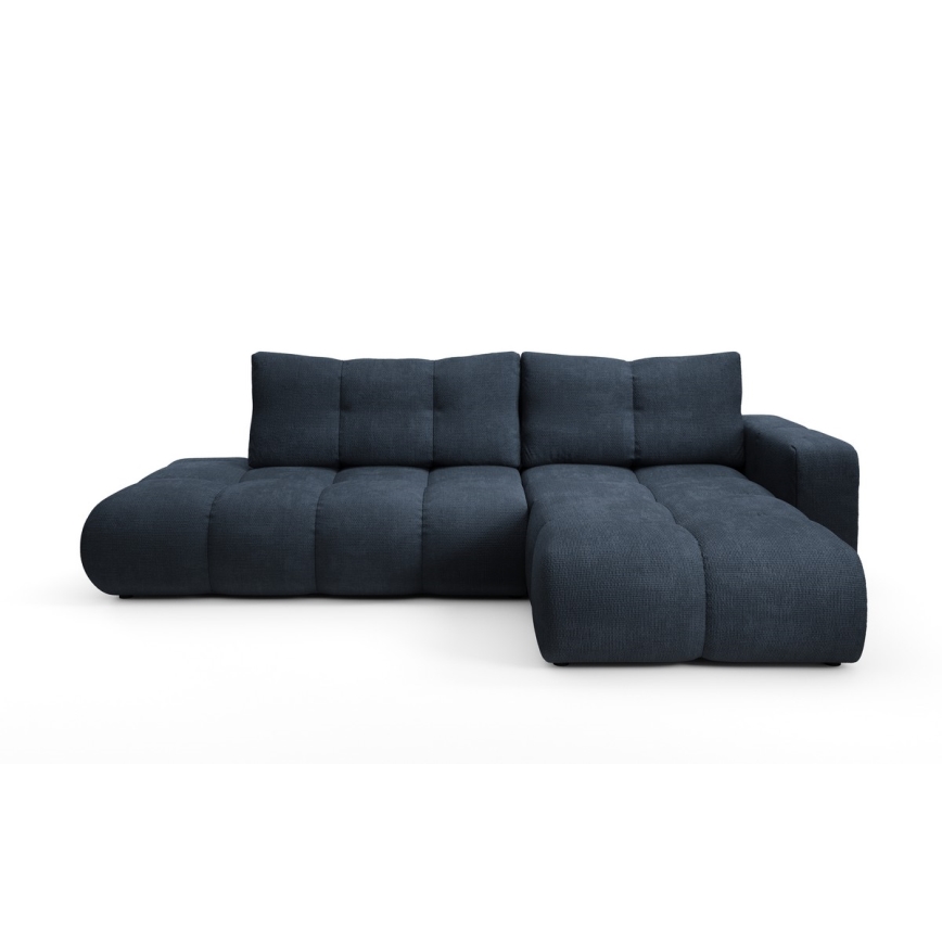 Ausziehbares, gepolstertes Ecksofa ALMADA in L-Form mit Stauraum, rechts, blau